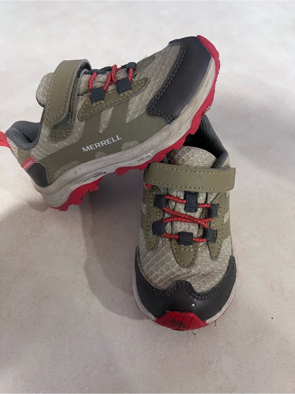 Merrell Kids Olive and Red Trail Runner Sneakers